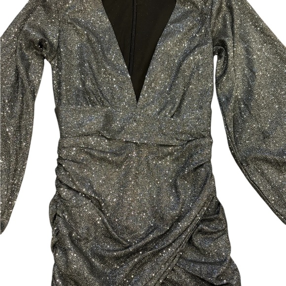 Babyboo Estelle Black Sparkly Mini Dress Long Bishop Sleeves Size Extra Small - Picture 5 of 11